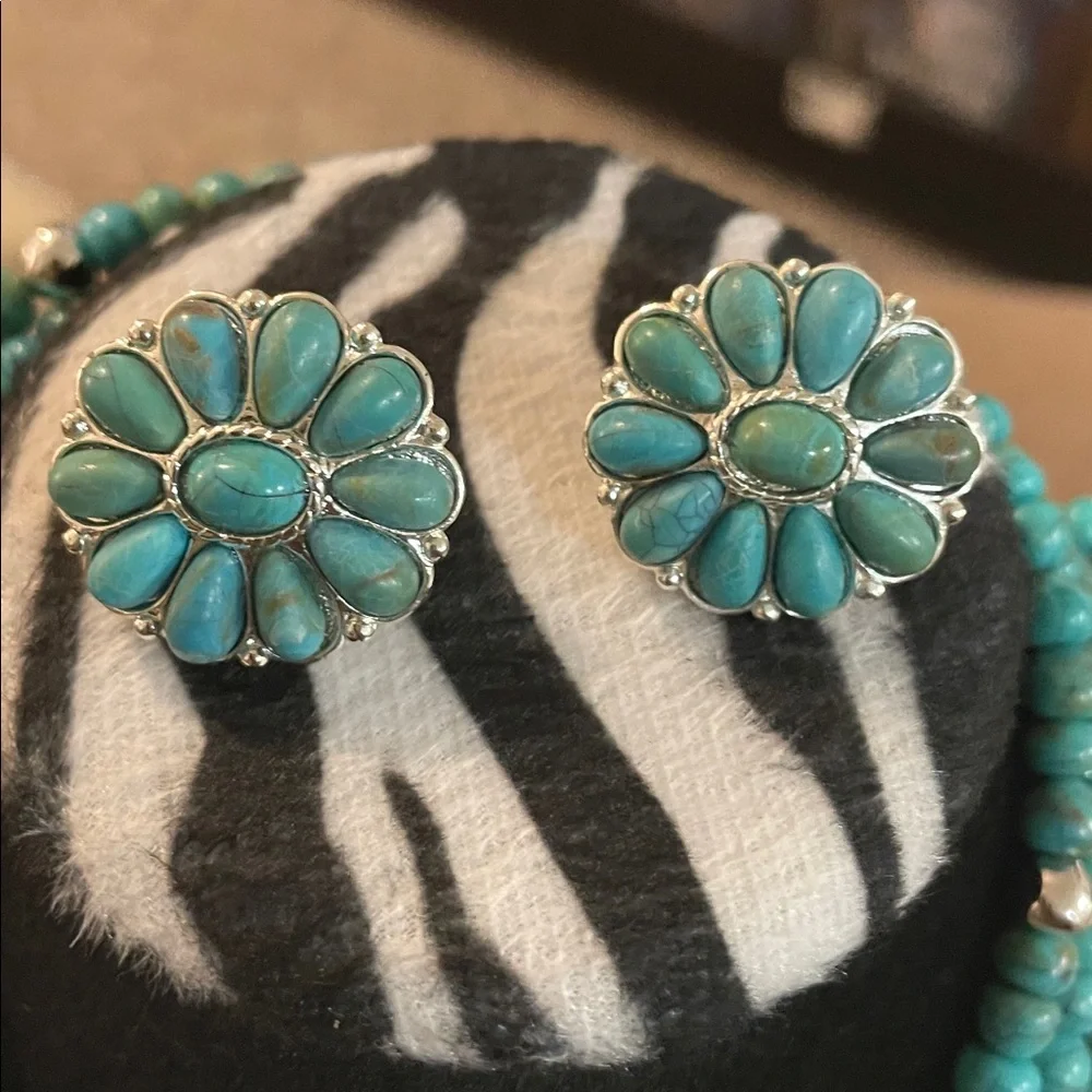 Turquoise Beaded Necklace and Earring Set - Picture 2 of 7